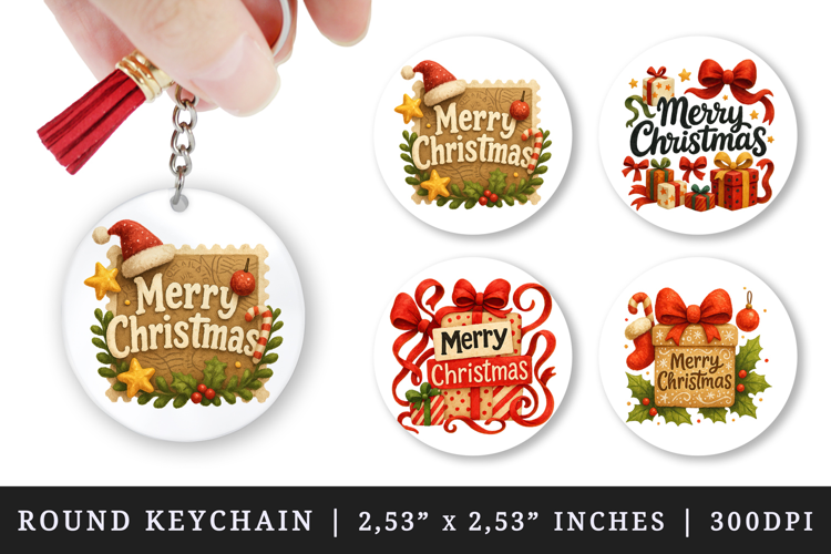 Merry Christmas round keychain pintable sublimation design
