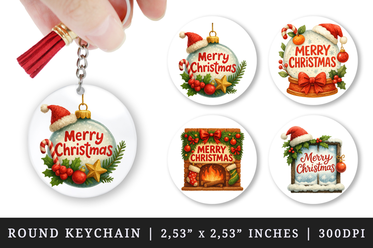 Merry Christmas round keychain pintable sublimation design
