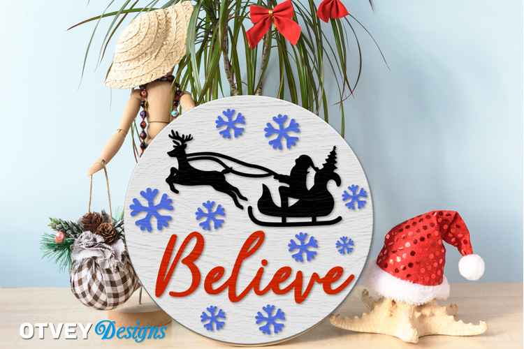 Merry Christmas Round Sign Door Hanger Lasercut