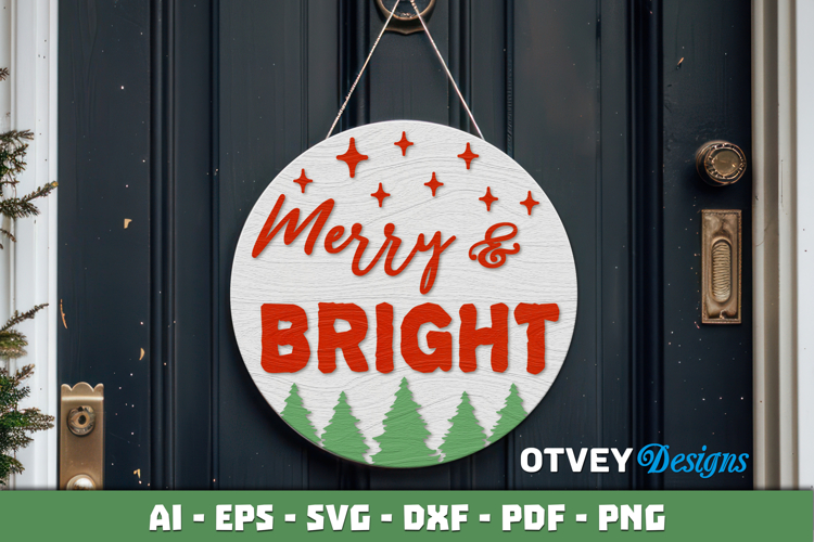 Merry Christmas Round Sign Door Hanger Lasercut