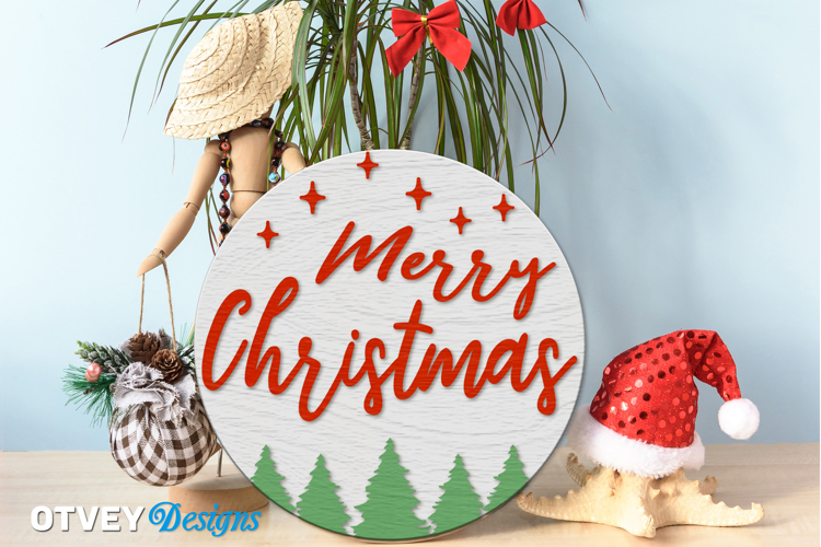 Merry Christmas Round Sign Door Hanger Lasercut