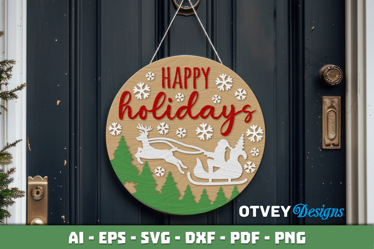 Merry Christmas Round Sign Door Hanger Lasercut