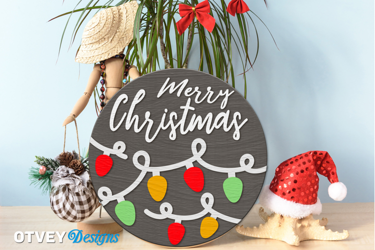 Merry Christmas Round Sign Door Hanger Lasercut