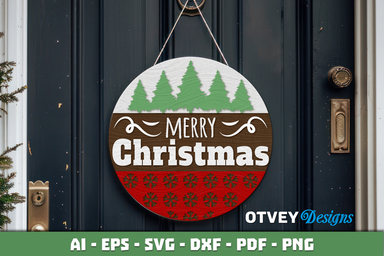 Merry Christmas Round Sign Door Hanger Lasercut