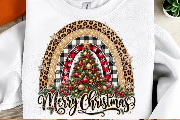 Merry Christmas Leopard Buffalo Plaid Tree PNG