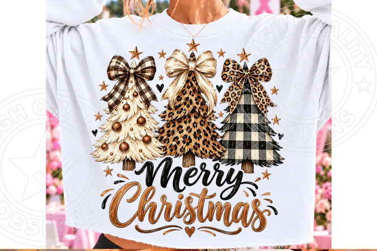 Merry Christmas Leopard & Buffalo Plaid Trees PNG
