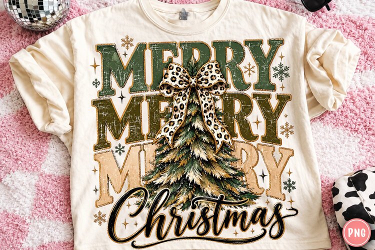 Merry Christmas PNG | Leopard Bow Christmas Tree Sublimation example image 1