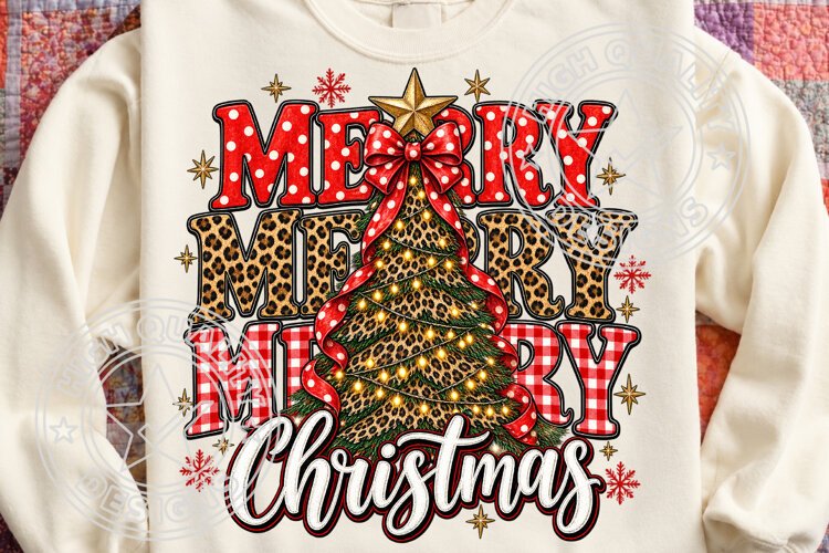 Merry Christmas Leopard Tree PNG Sublimation example image 1