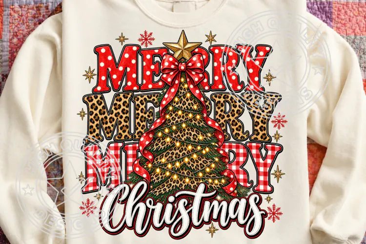 Merry Christmas Leopard Tree PNG Sublimation