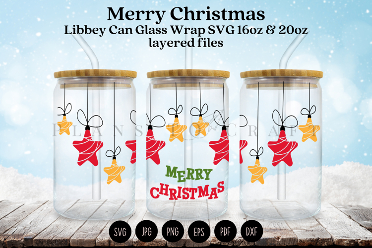 Merry Christmas Libbey Can Glass Wrap SVG