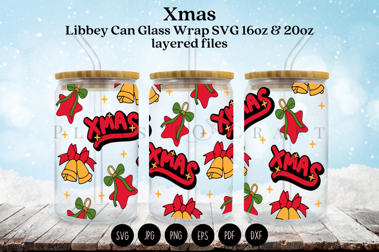 Merry Christmas Libbey Can Glass Wrap SVG