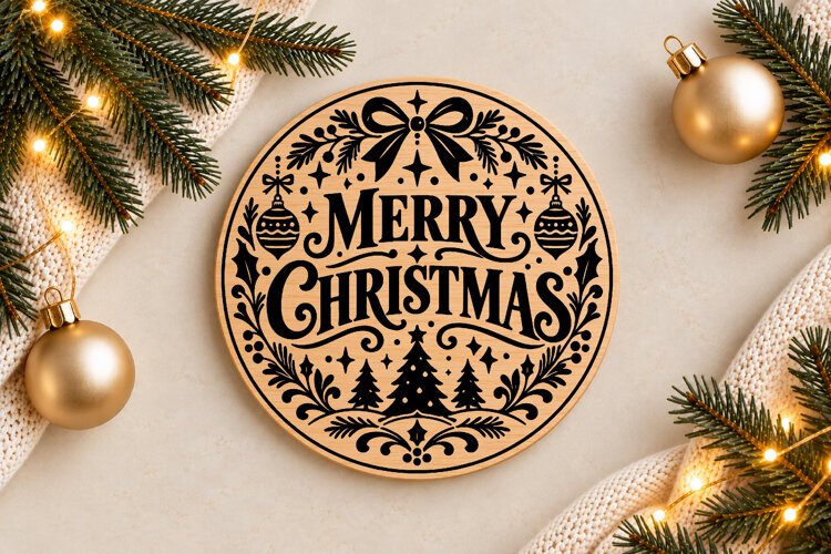 Merry Christmas Ornament Laser Cut SVG example image 1