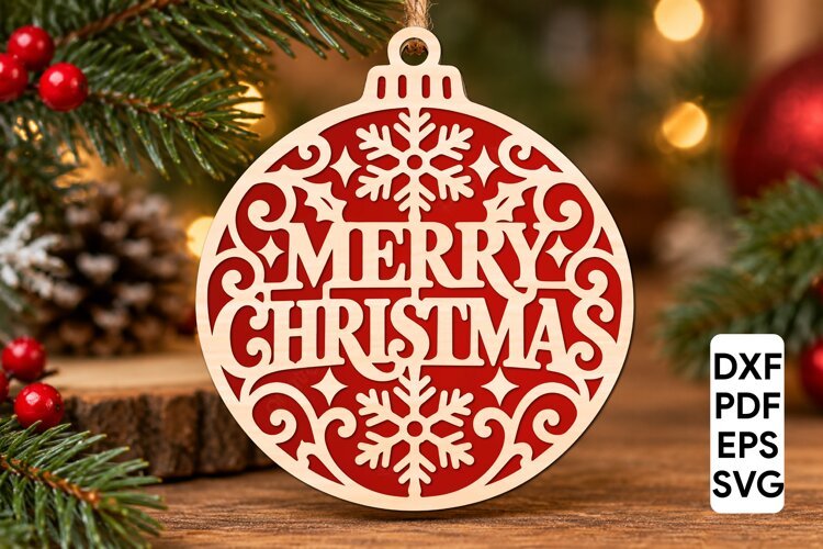 Merry Christmas Ornament Laser Cut SVG example image 1
