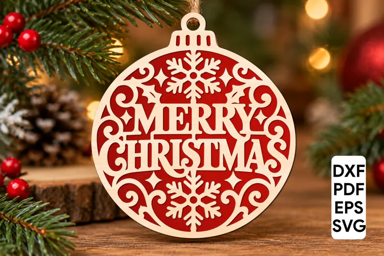 Merry Christmas Ornament Laser Cut SVG