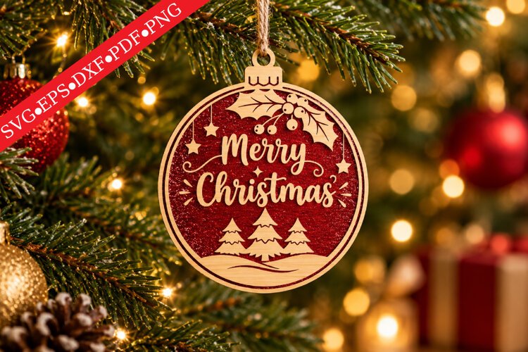 Merry Christmas Ornament SVG example image 1