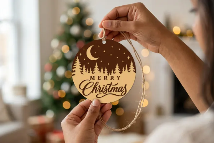 Merry Christmas Ornament SVG, Laser Cut Glowforge File