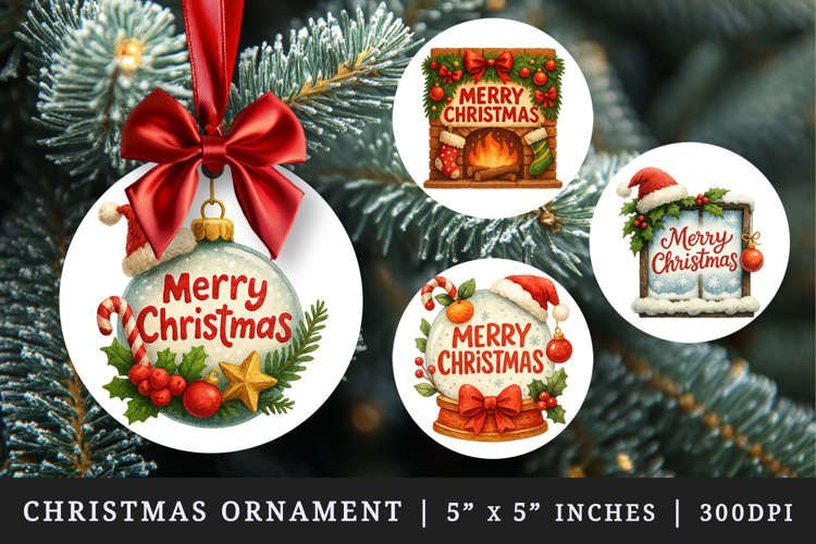 Merry Christmas round ornaments sublimation design