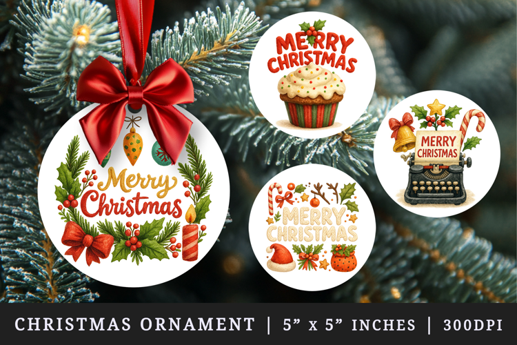 Merry Christmas round ornaments sublimation design