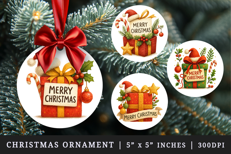 Merry Christmas round ornaments sublimation design