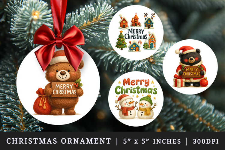 Merry Christmas round ornaments sublimation design