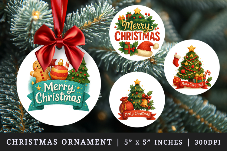 Merry Christmas round ornaments sublimation design