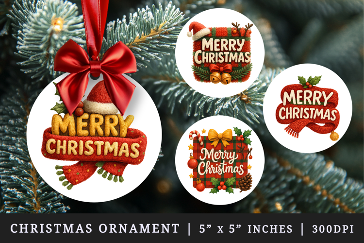 Merry Christmas round ornaments sublimation design