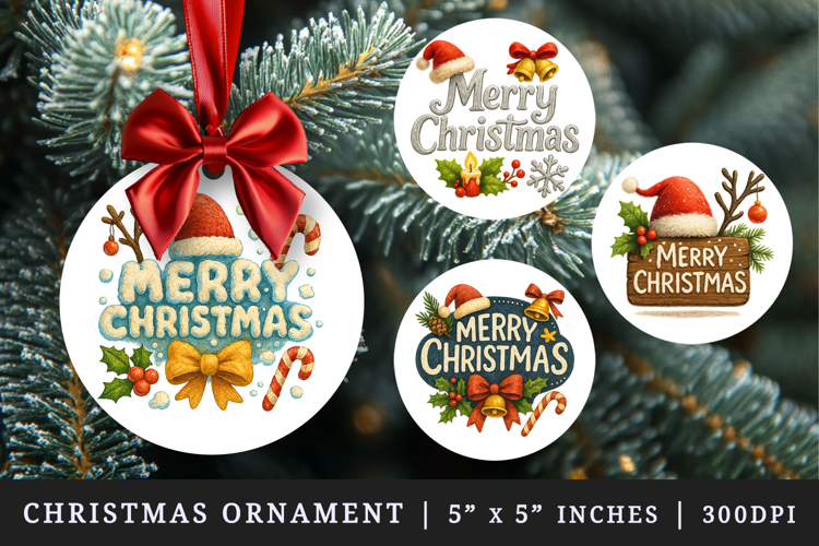 Merry Christmas round ornaments sublimation design