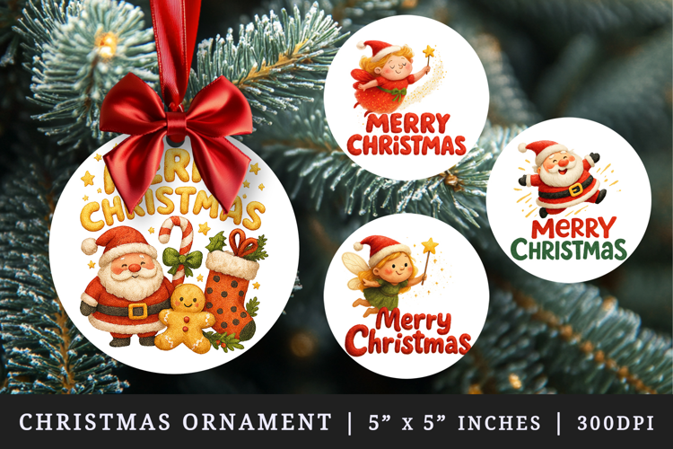 Merry Christmas round ornaments sublimation design