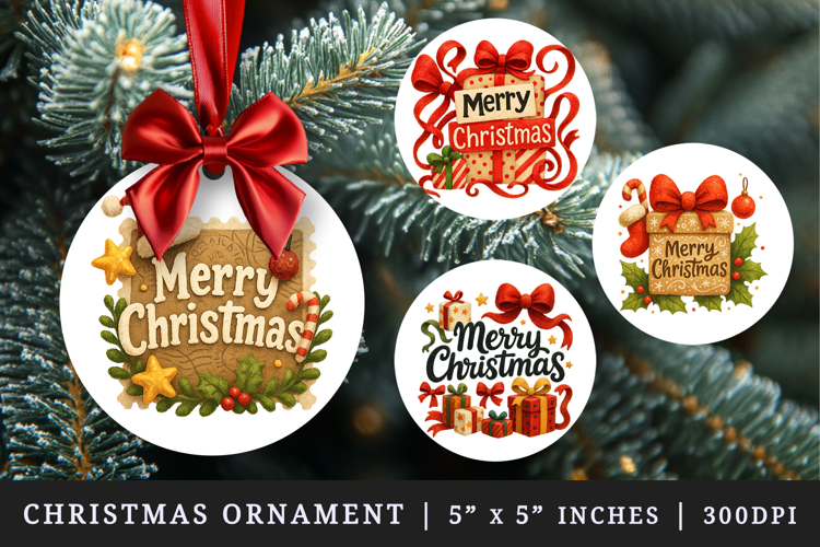 Merry Christmas round ornaments sublimation design
