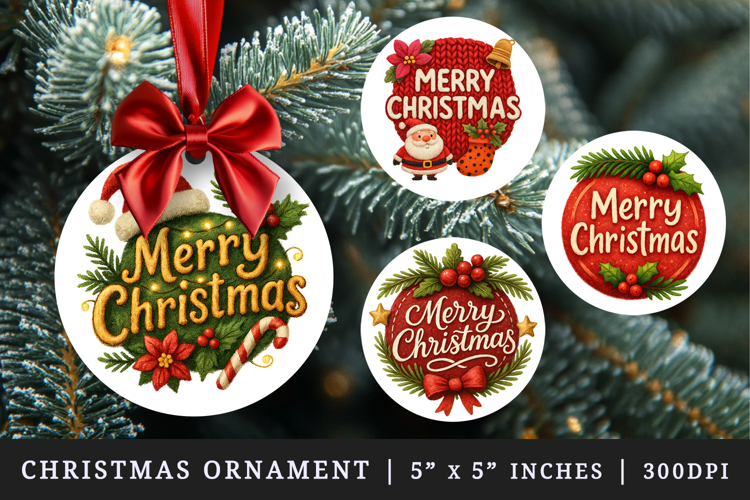 Merry Christmas round ornaments sublimation design