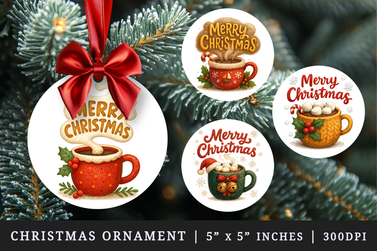 Merry Christmas round ornaments sublimation design