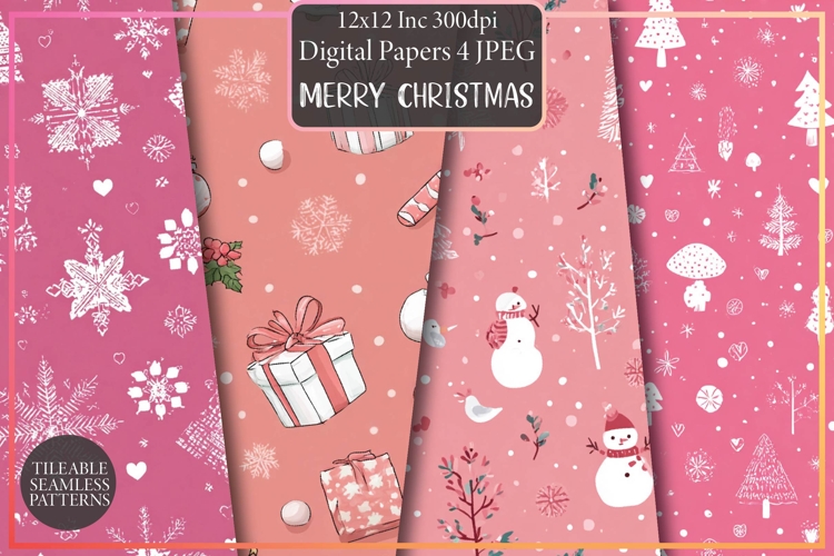 Merry Christmas Pattern - Pink & White