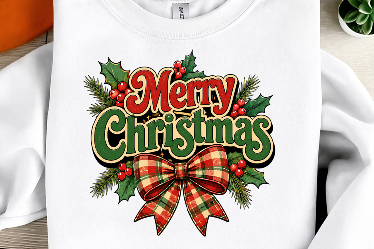 Merry Christmas Plaid Bow Png