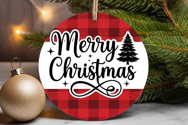 Merry Christmas Plaid Leopard Ornament example image 1