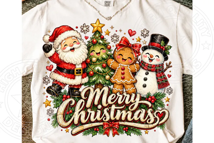 Merry Christmas Santa Gingerbread Snowman & Christmas Tree
