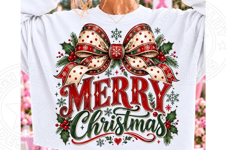 Merry Christmas PNG Sublimation | Vintage Red Green Christma example image 1