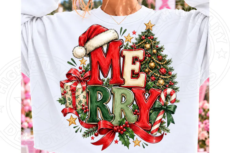 Merry Christmas PNG Design, Retro Red Green Typography with