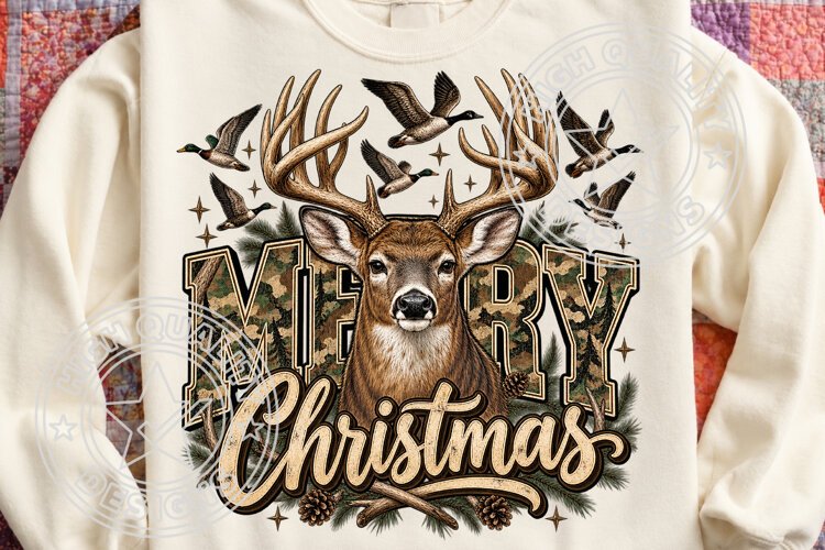 Merry Christmas PNG, Camo Deer Sublimation PNG example image 1