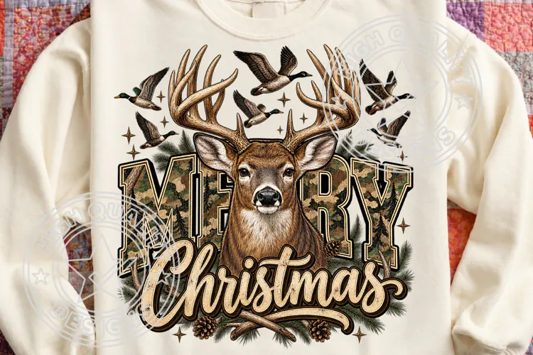 Merry Christmas PNG, Camo Deer Sublimation PNG