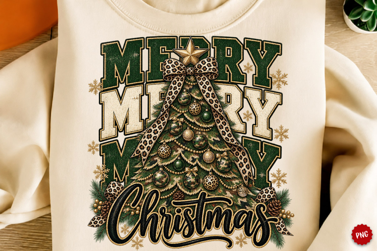 Merry Christmas PNG, Camo Tree Sublimation