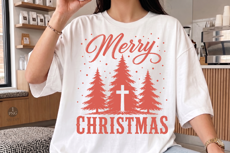 Merry Christmas PNG, Christian Christmas Tree Cross Design