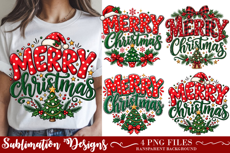 Merry Christmas PNG, Polka Dot Tree, Merry and Bright Png