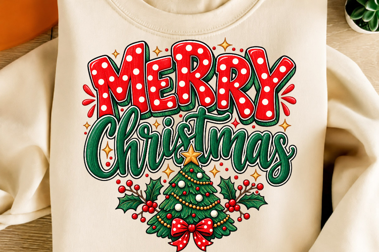 Merry Christmas PNG, Polka Dot Tree, Merry and Bright Png
