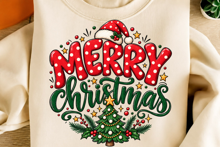 Merry Christmas PNG, Polka Dot Tree, Merry and Bright Png
