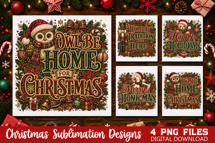 Christmas Holiday Sublimation, Owl Christmas PNG example image 1
