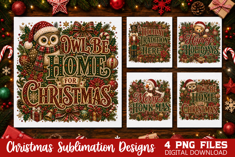 Christmas Holiday Sublimation, Owl Christmas PNG