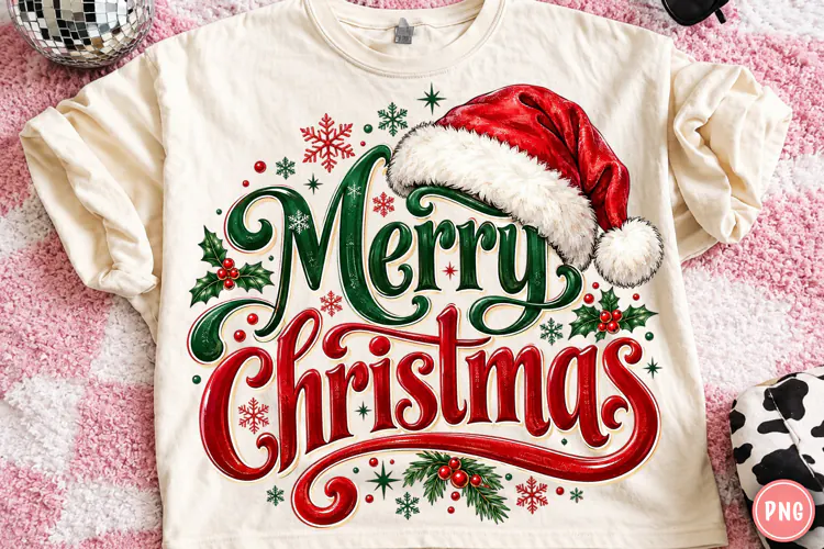 Merry Christmas PNG | Santa Hat Holiday Typography Png