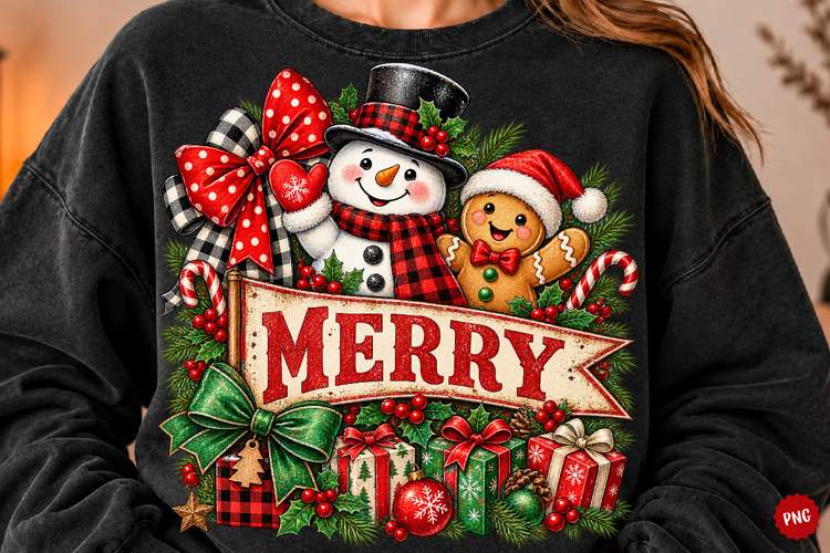 Merry Christmas PNG, Gingerbread and Snowman Sublimation Png