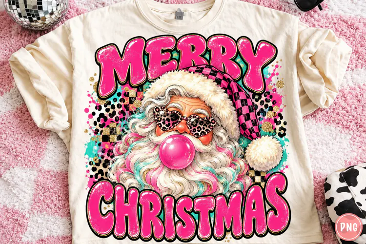 Merry Christmas Pink Santa PNG | Glam Leopard Retro Png