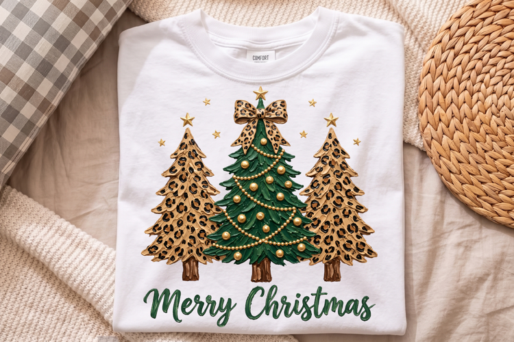 Merry Christmas Png, Leopard Print Tree Trio Design